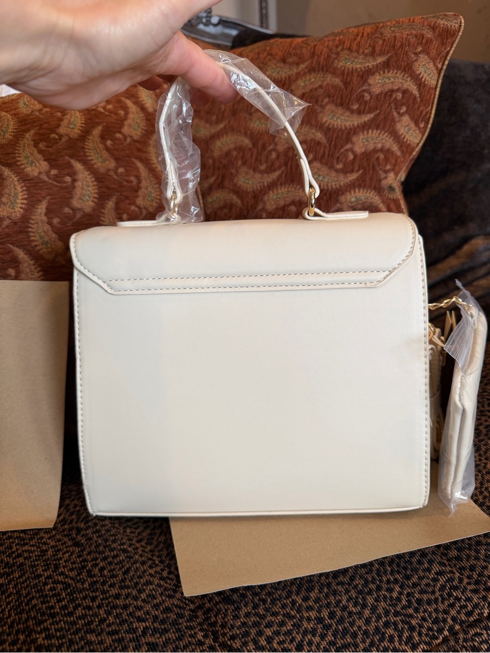 NWT Valentino Orlandi Cream Satchel with Gold Hardware Top Handle Vegan Leather - Picture 4 of 16
